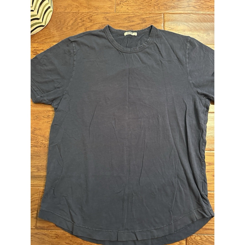 Buck Mason Mens Large Curved Hem Short Sleeve Crewneck T-Shirt Gray Navy USA